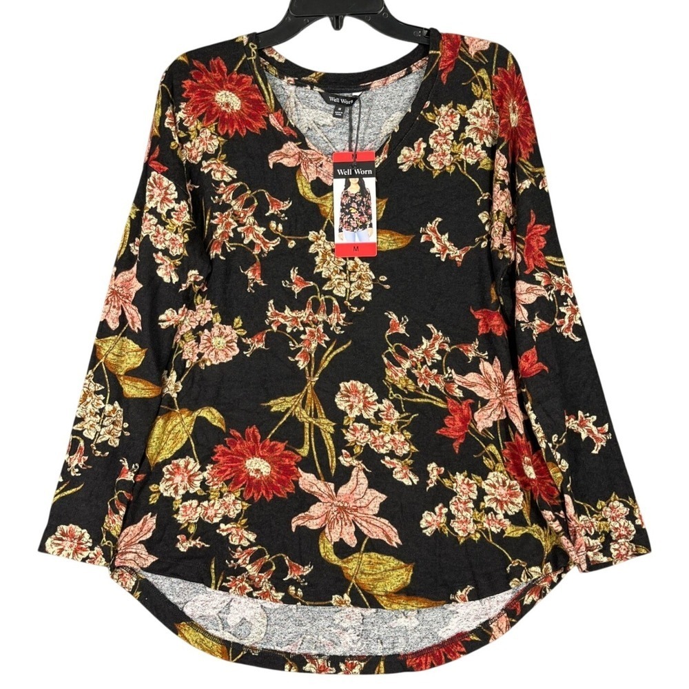Well Worn Relaxed Flowy Top Womens M Floral Print V-neck Whimsical Cottage Fairy